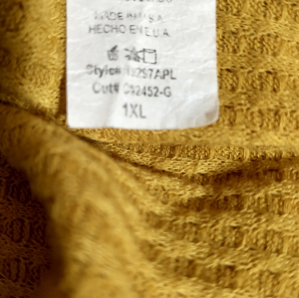 Mustard Yellow Waffle Knit Cold Shoulder Top - Picture 10 of 12